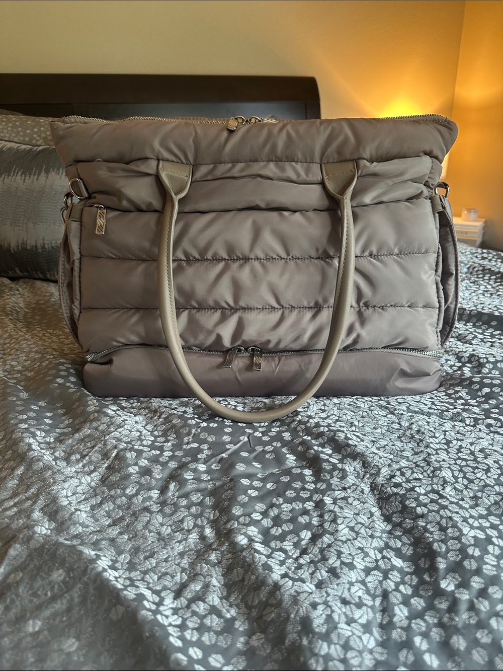 Taupe Quilted Tote Laptop Bag with Dual Handles/Shoulder strap